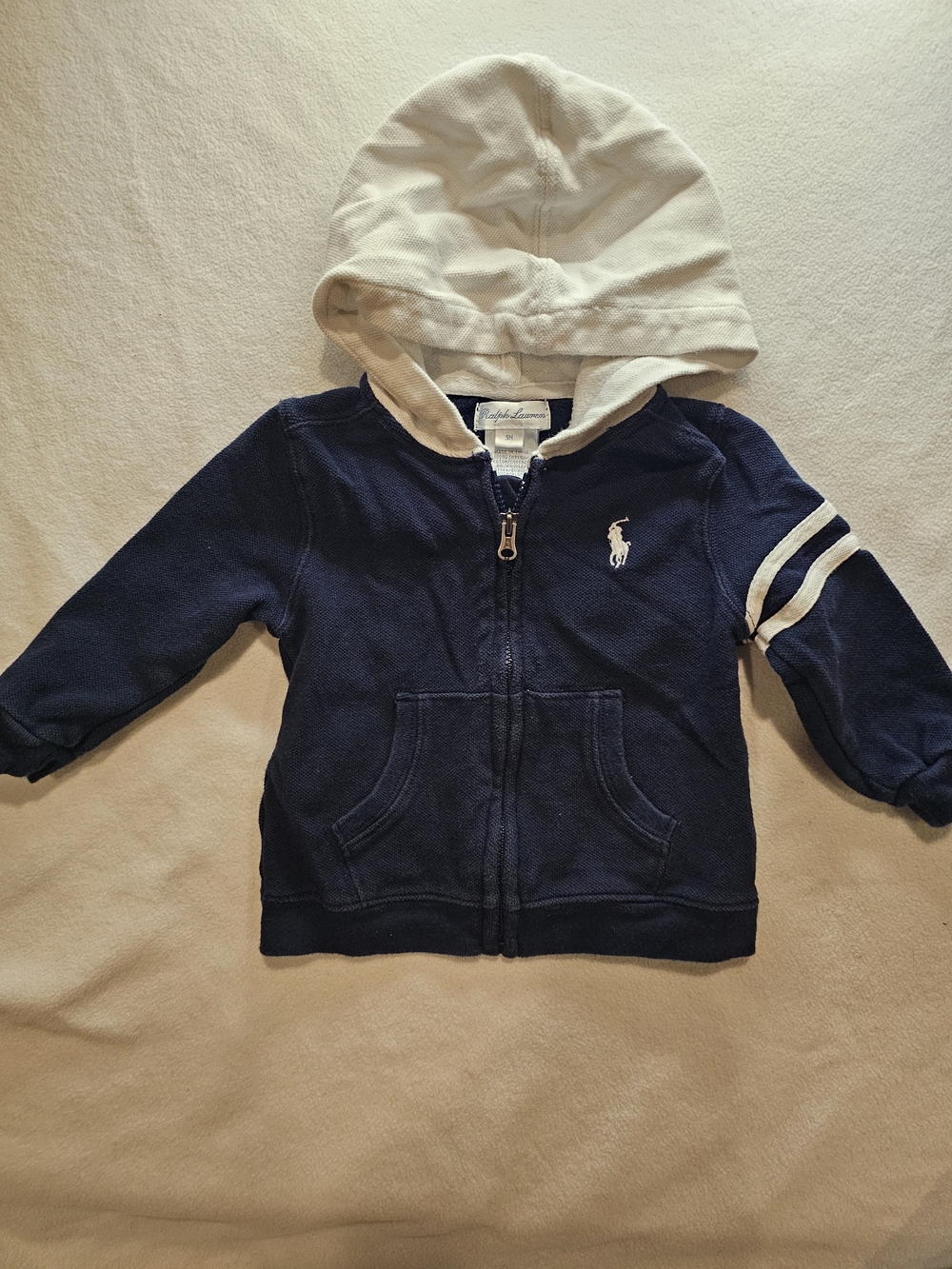 Ralph Lauren Navy Hoodie with Cream Hood & Stripe Detail